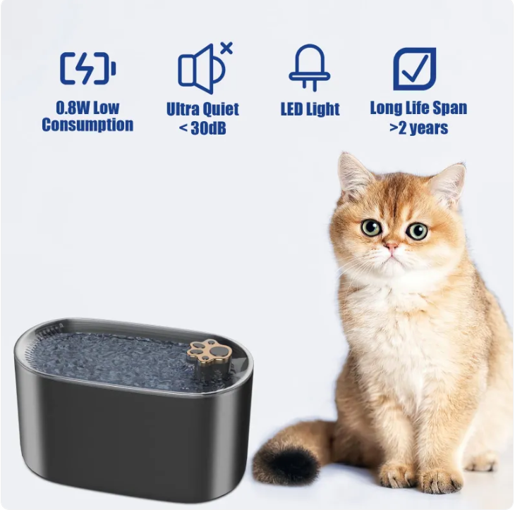 AquaPaws 3L Cat Water Fountain — Silent LED Filtered Dispenser