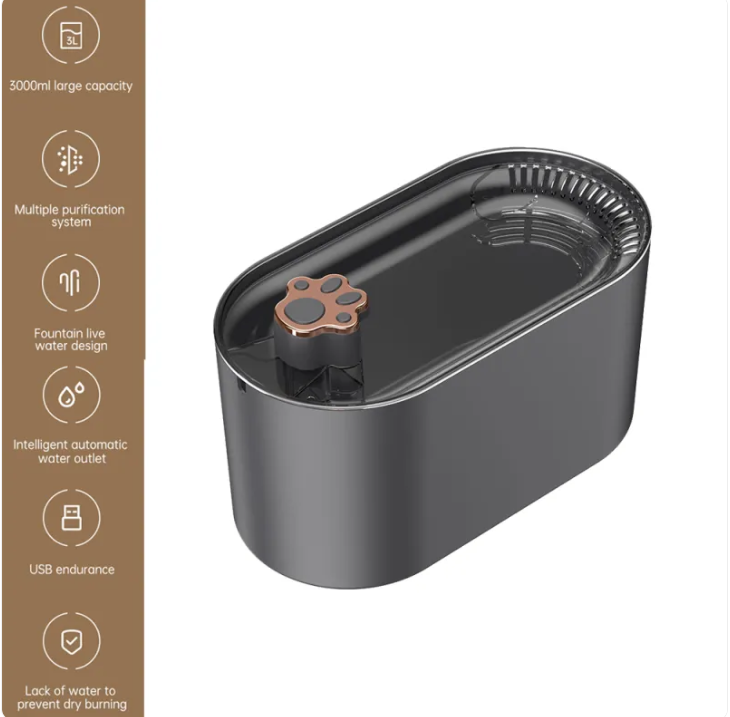 AquaPaws 3L Cat Water Fountain — Silent LED Filtered Dispenser
