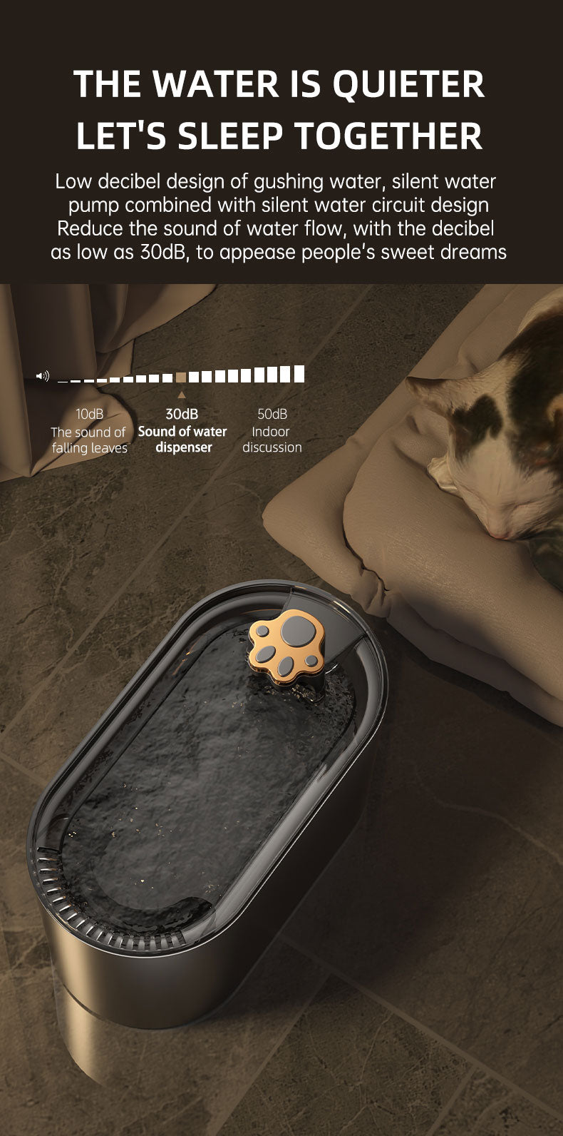 AquaPaws 3L Cat Water Fountain - ultra quiet pump